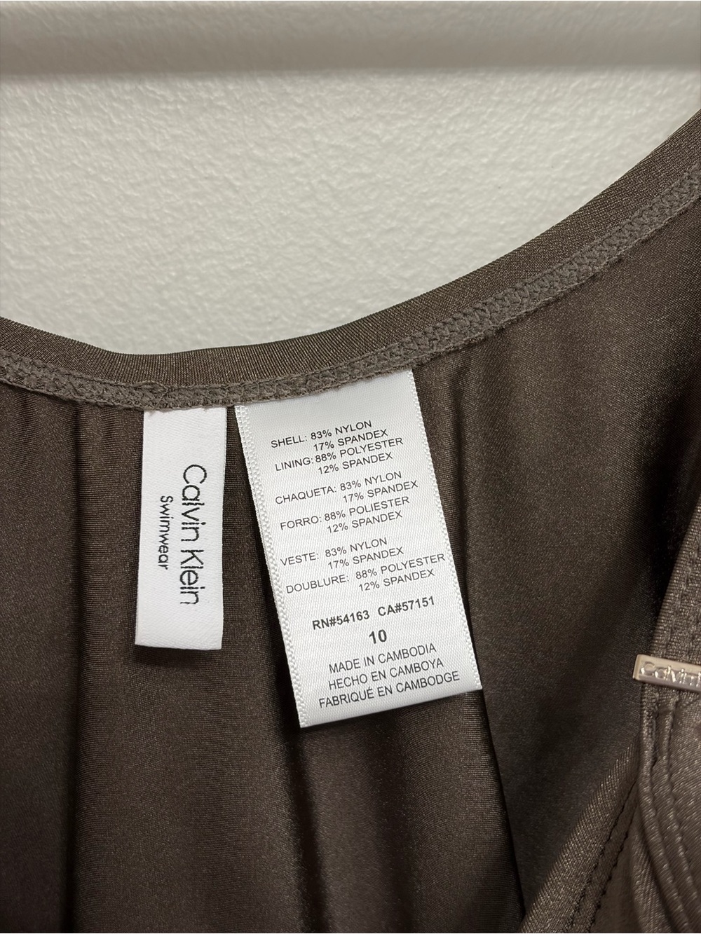 Calvin Klein Swim Ruched Side One Piece Swimsuit in Bronze Shimmer - Size 10 - Picture 6 of 8